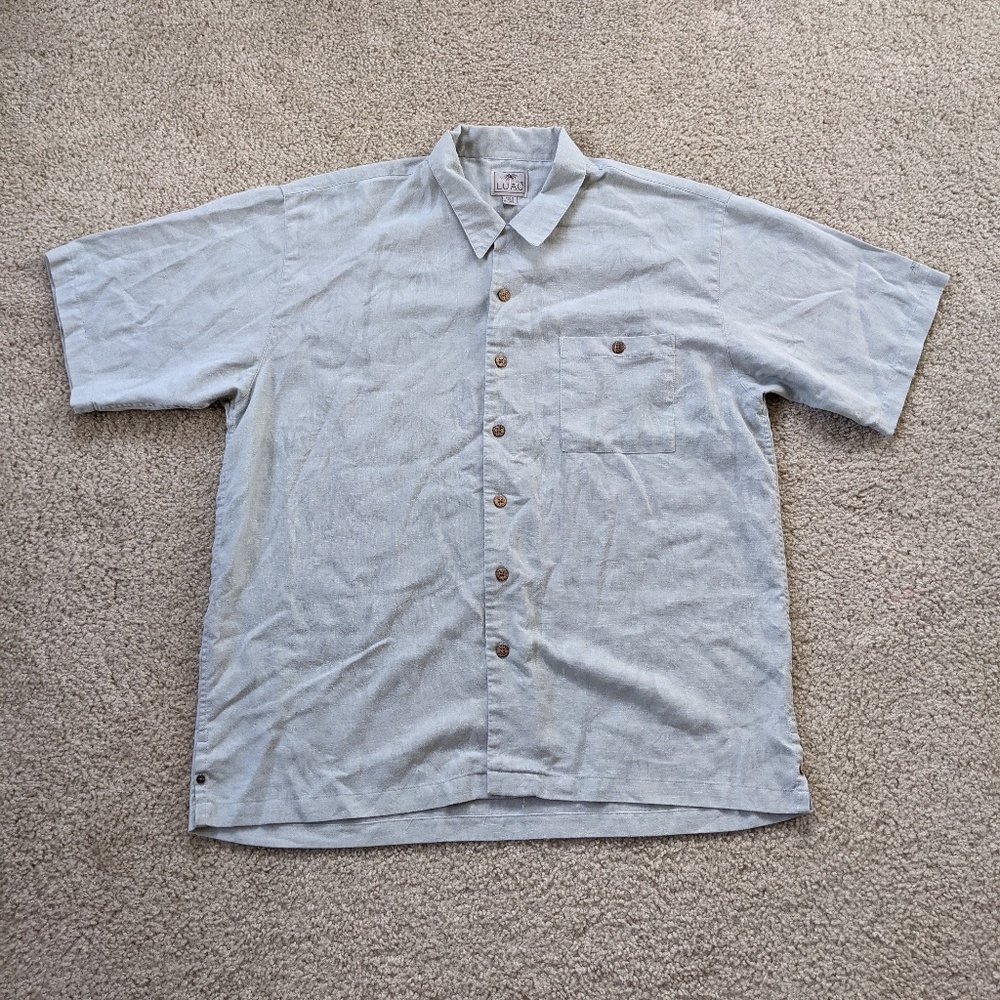 Luau Hawaiian Linen Shirt Men's XL Green